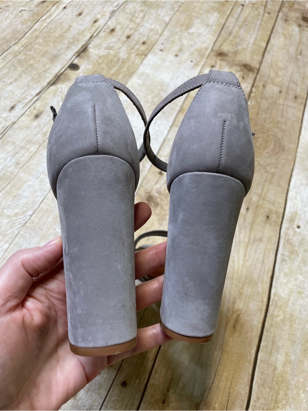 Schutz Gray Block Heel Strap Sandal - Picture 5 of 11